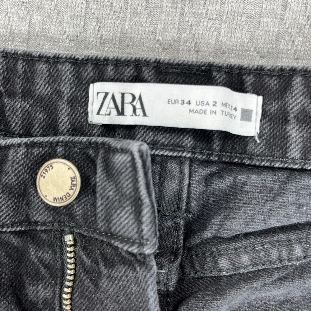 Zara baggy wide leg  Denim Jeans Women 2/26X29 Black High Rise Studded Y2K 90s‎